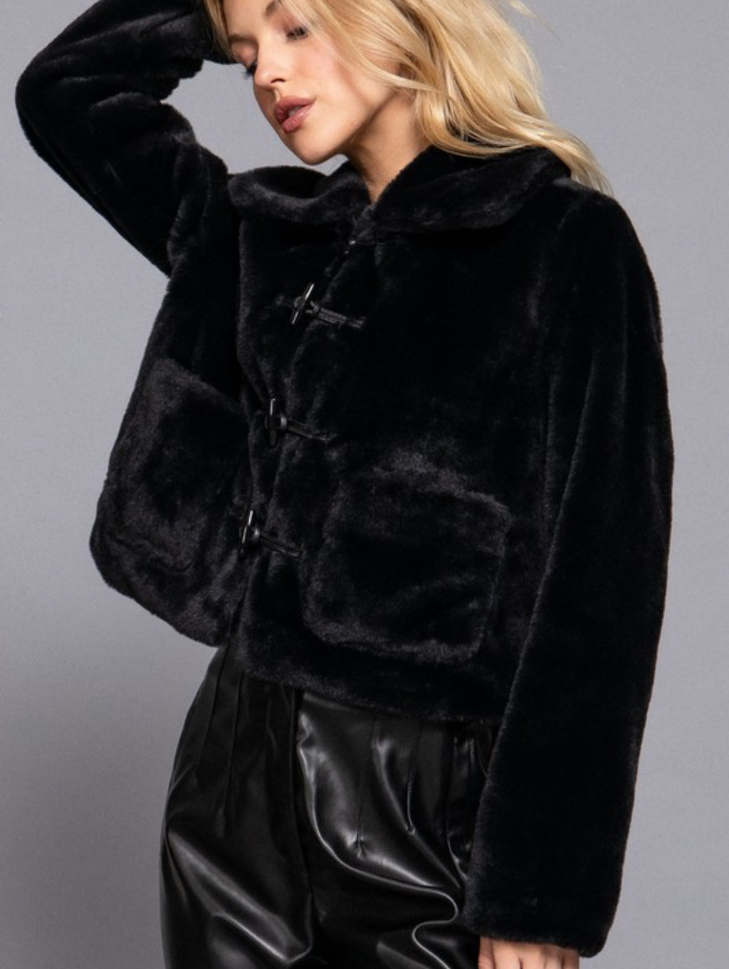 Crop teddy coat